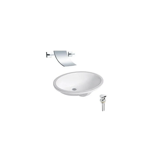 Hazara 21.7"W CUPC certified Oval Ceramic Bathroom Undermount Sink Set in White with Chrome Faucet and Drain - HZR-1182