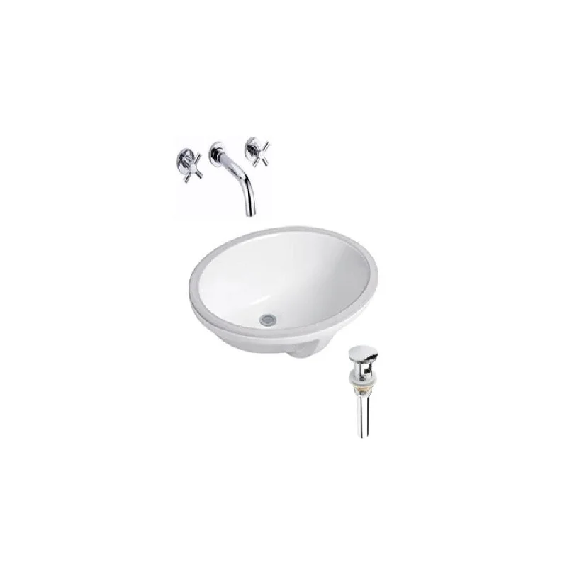 Hazara 21.7"W CUPC certified Oval Ceramic Bathroom Undermount Sink Set in White with Chrome Faucet and Drain - HZR-1189