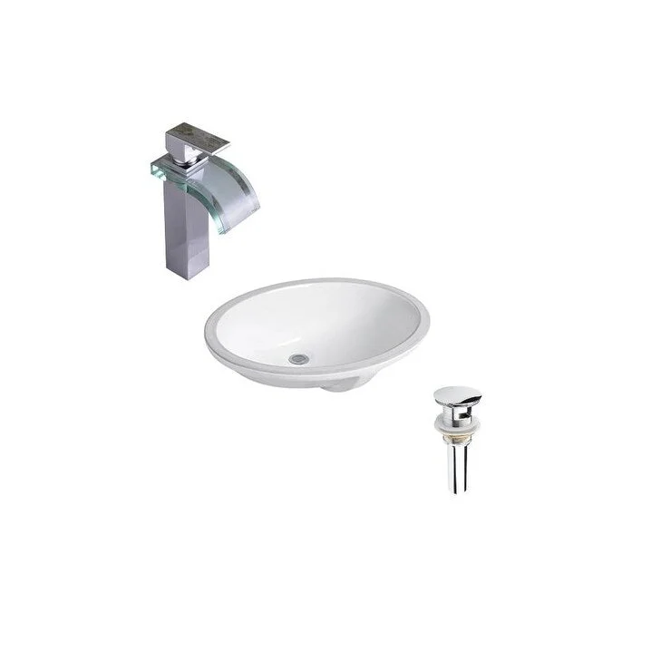 Hazara 21.7"W CUPC certified Oval Undermount Ceramic Bathroom Sink in White with Chrome Faucet and Drain - HZR-1091