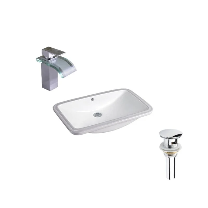 Hazara 23.6 inch W CUPC certified Rectangular Ceramic Bathroom Undermount  Sink in White with Chrome Faucet and Drain - HZR-1086