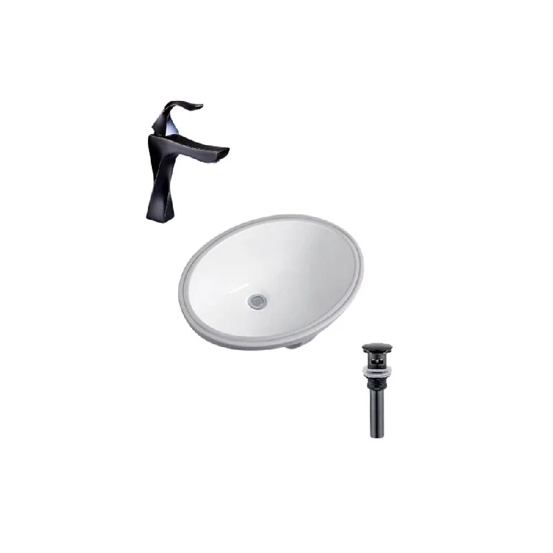 Hazara 23.6"W CUPC certified Oval Ceramic Bathroom Undermount Sink Set in White with Black Faucet and Drain - HZR-1173