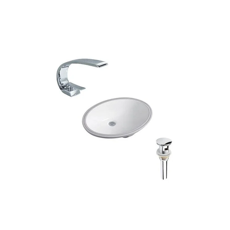 Hazara 23.6"W CUPC certified Oval Ceramic Bathroom Undermount Sink Set in White with Chrome Faucet and Drain - HZR-1124