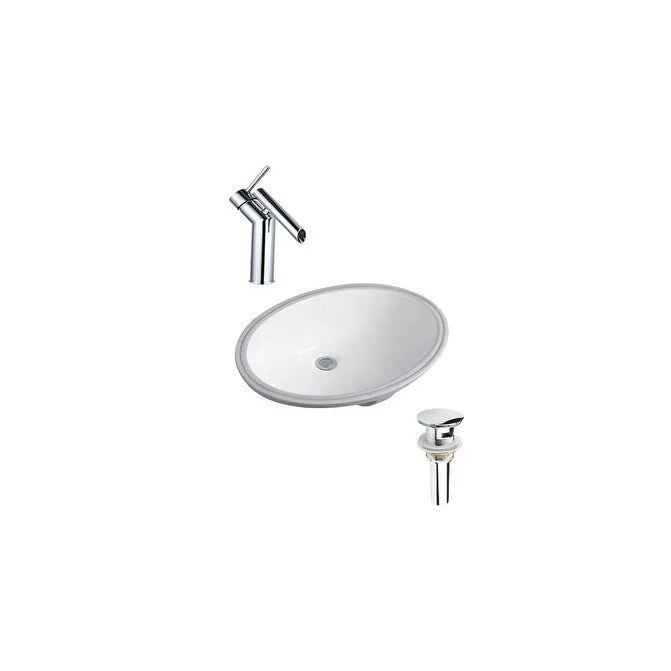 Hazara 23.6"W CUPC certified Oval Ceramic Bathroom Undermount Sink Set in White with Chrome Faucet and Drain - HZR-1145