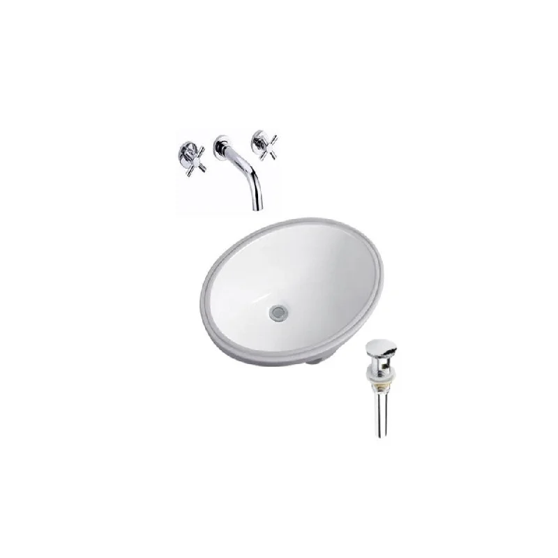 Hazara 23.6"W CUPC certified Oval Ceramic Bathroom Undermount Sink Set in White with Chrome Faucet and Drain - HZR-1187