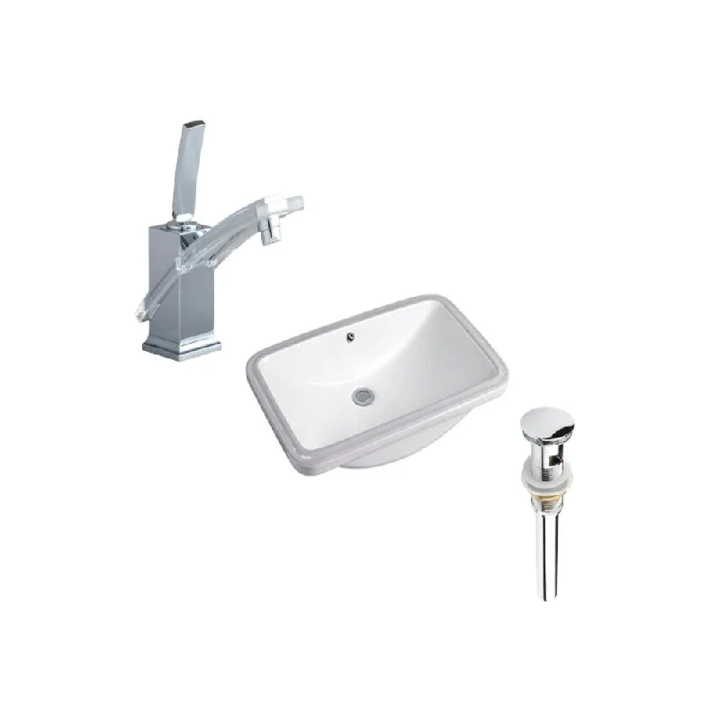 Hazara 23.6"W CUPC certified Rectangular Ceramic Bathroom Undermount Sink in White with Chrome Faucet and Drain - HZR-1093