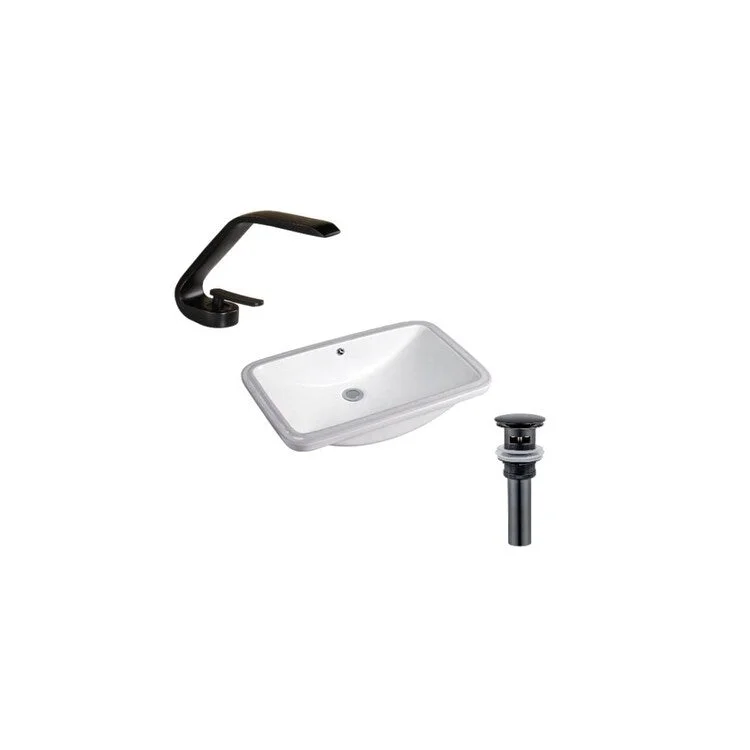 Hazara 23.6"W CUPC certified Rectangular Ceramic Bathroom Undermount Sink Set in White with Black Faucet and Drain - HZR-1100