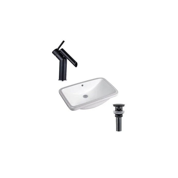 Hazara 23.6"W CUPC certified Rectangular Ceramic Bathroom Undermount Sink Set in White with Black Faucet and Drain - HZR-1135