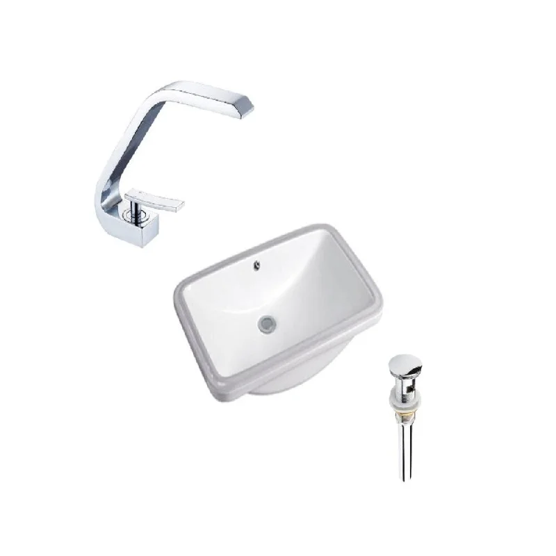 Hazara 23.6"W CUPC certified Rectangular Ceramic Bathroom Undermount Sink Set in White with Chrome Faucet and Drain - HZR-1107