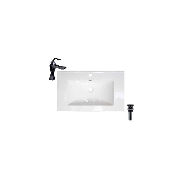 Hazara 23.6"W CUPC certified Rectangular Ceramic Bathroom Vanity Top Set in White with Black Faucet and Drain - HZR-1385