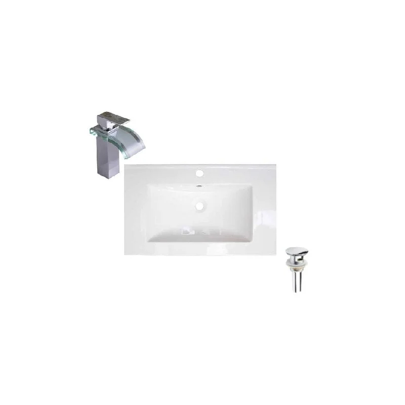 Hazara 23.6"W CUPC certified Rectangular Ceramic Bathroom Vanity Top Set in White with Chrome Faucet and Drain - HZR-1429