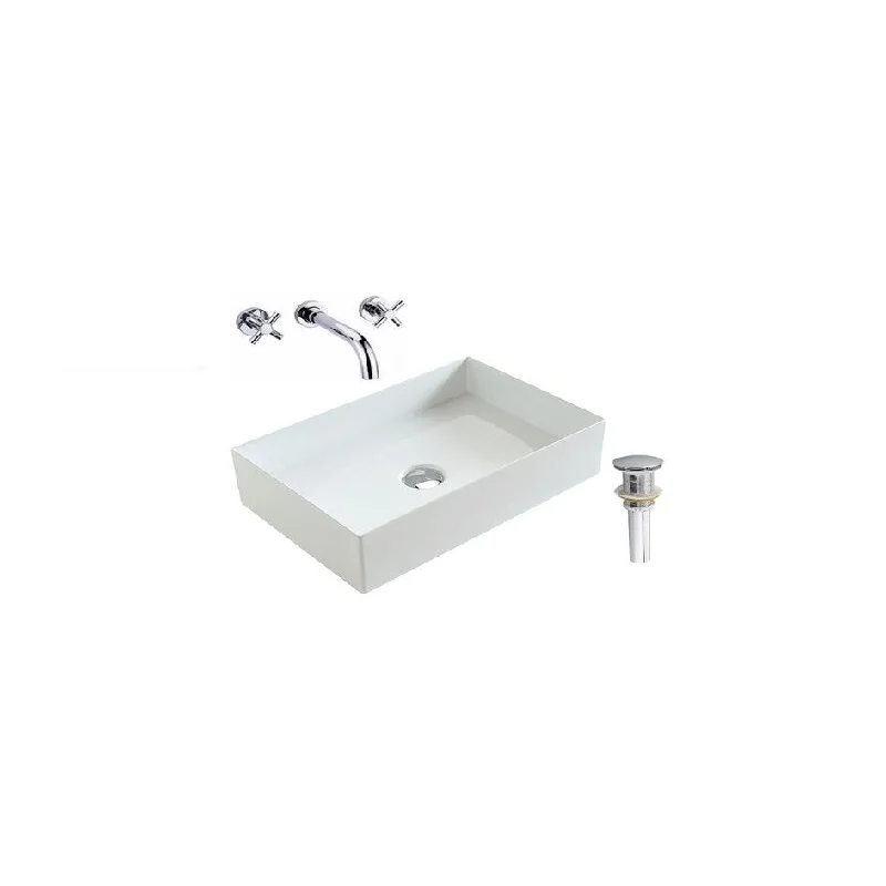 Hazara 24"W CUPC certified Rectangular Ceramic Bathroom Vessel Sink Set in White with Chrome Faucet and Drain - HZR-1217