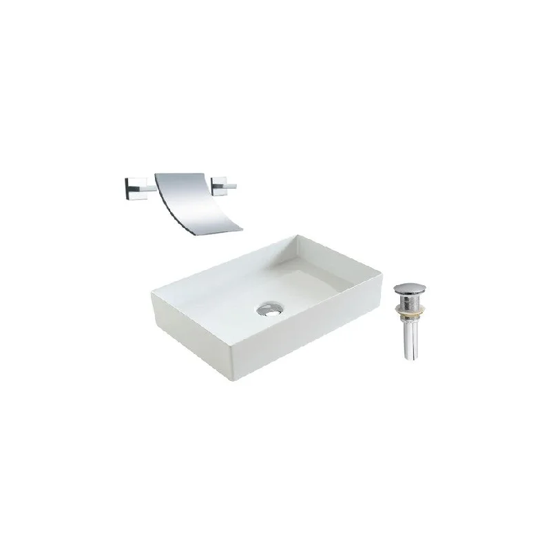 Hazara 24"W CUPC certified Rectangular Ceramic Bathroom Vessel Sink Set in White with Chrome Faucet and Drain - HZR-1225