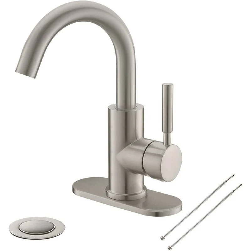 High-Arc Stainless Steel Faucet for Pre-Kitchen Sink/Bar Sink/Bathroom Sink with 4 Inch Deck Plate and Supply Hoses