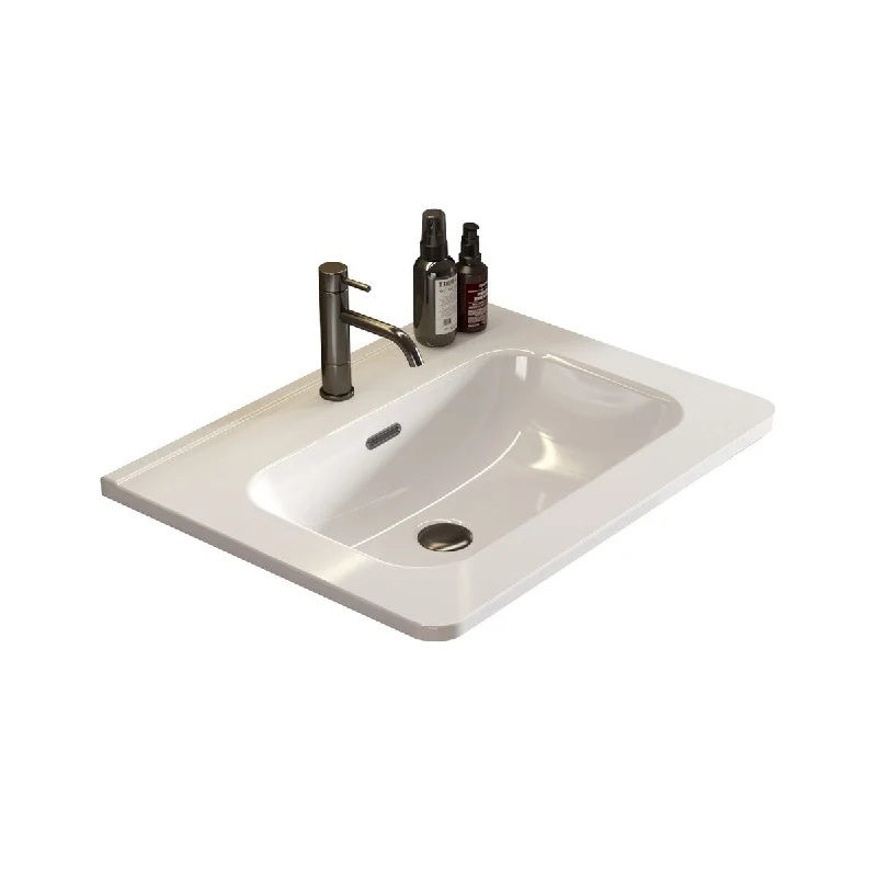 Integrated glossy white ceramic basin, drain and faucet not included