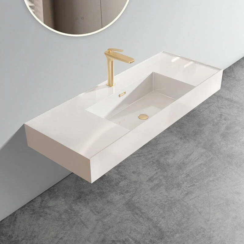 Integrated Glossy White Solid Bathroom Surface Basin with One Predrilled Faucet Hole, Faucet and drain assembly NOT included ﻿