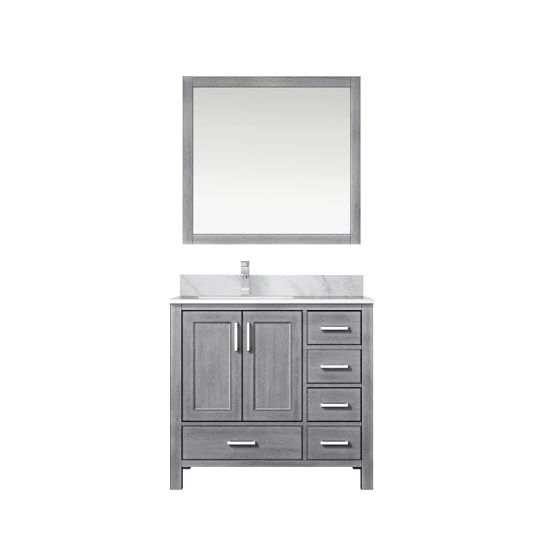 Jacques Left Offset Bath Vanity, Carrara Marble Top, Faucet Set and Mirrors