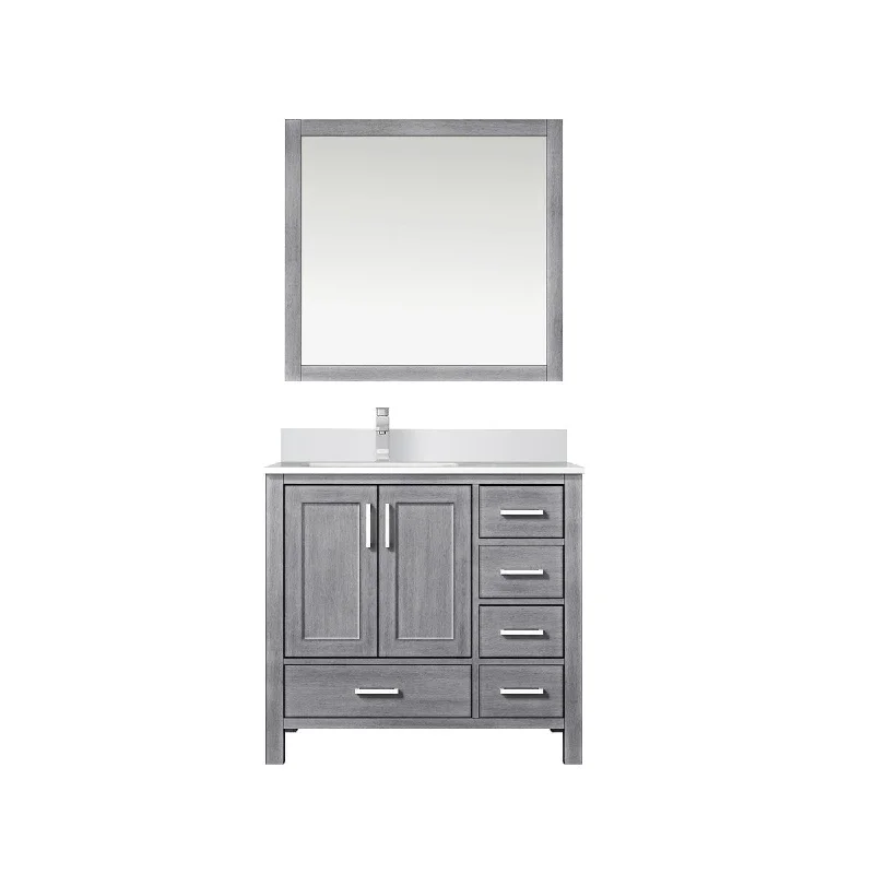 Jacques Left Offset Bath Vanity, White Quartz Top, Faucet Set and Mirrors