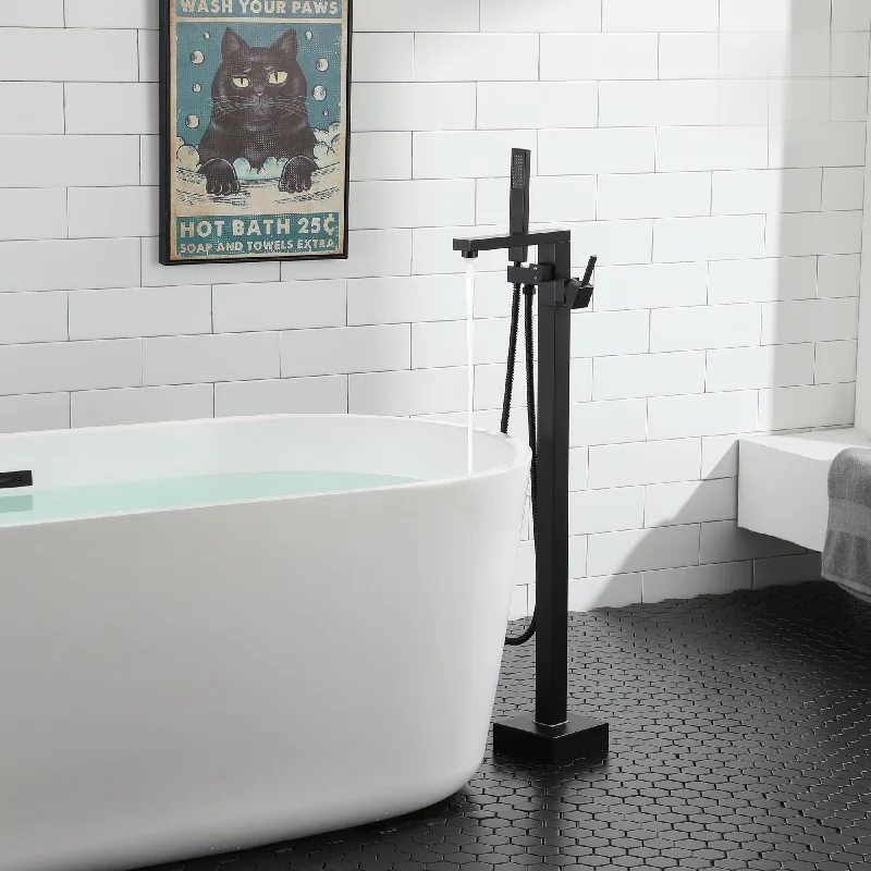 Matte Black Freestanding Tub Filler Faucet with Handshower