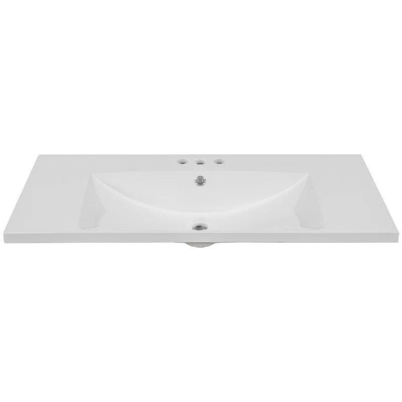 Modern 36" Single Bathroom Vanity Top with White Basin, 3-Faucet Holes, Ceramic