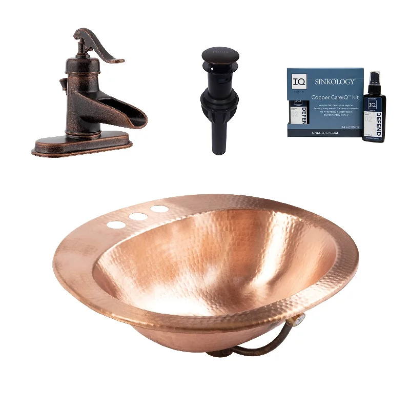 Sinkology Seville Naked Copper 20" Oval Drop-In Bath Sink with Ashfield Faucet Kit