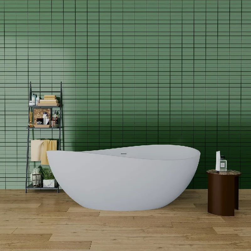 Solid Surface Freestanding Soaking Bathtub with Center Drain