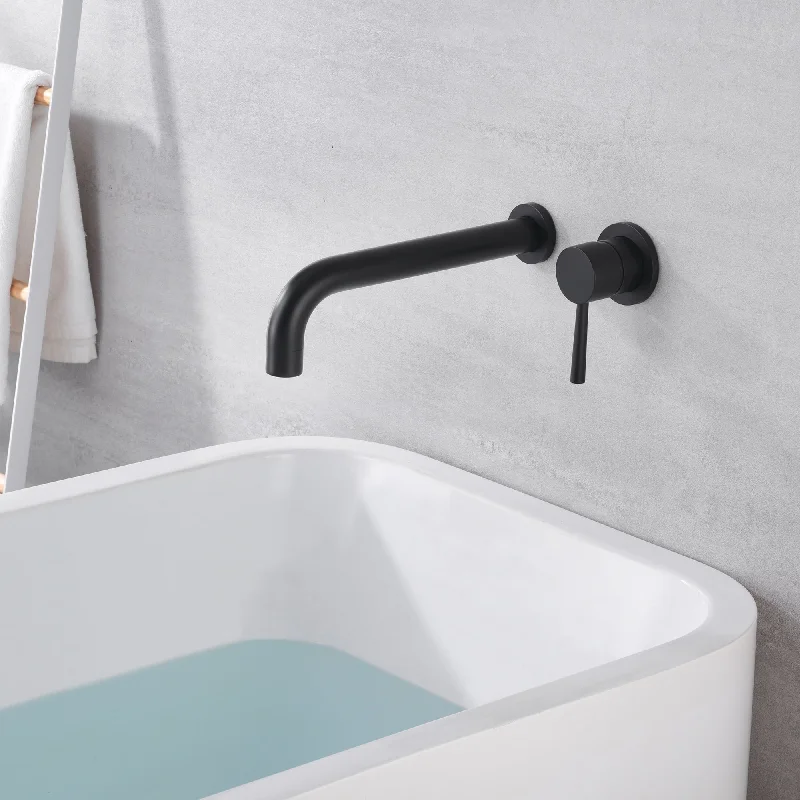 SUMERAIN Extra Long Spout Wall Mount Single Handle Matte Black Tub Faucet with Brass Rough-in Valve