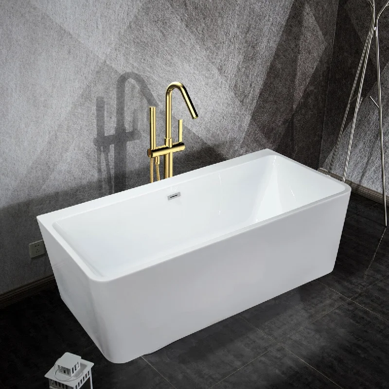 Toolkiss 57’’Acrylic Non-Yellow Anti-Slip Freestanding Bathtub，Contemporary Soaking Tub，white Bathtub