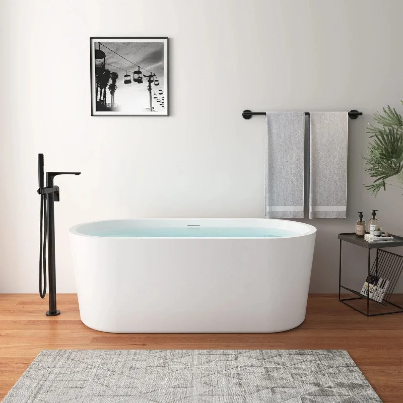 Toolkiss 59" 100% Acrylic Freestanding Bathtub,Contemporary Soaking Tub,white Bathtub