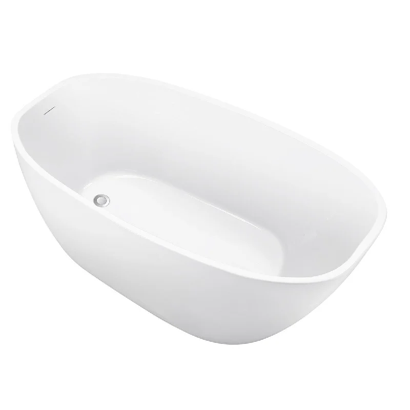 Toolkiss 63" 100% Acrylic Freestanding Bathtub，Contemporary Soaking Tub，white Bathtub