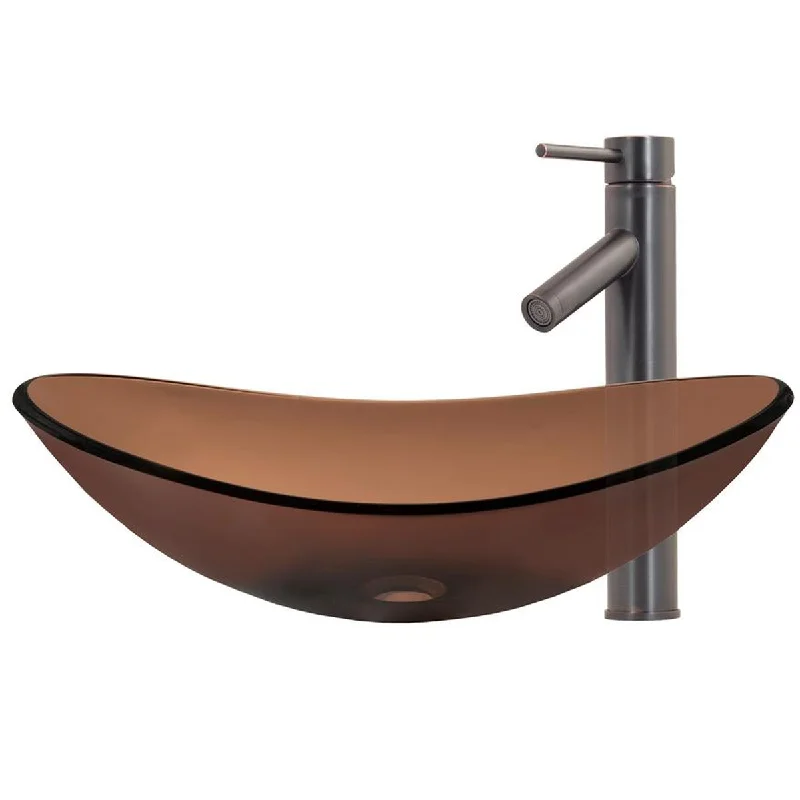 Topia Glass Vessel Sink with Oil Rubbed Bronze Faucet Combo Set