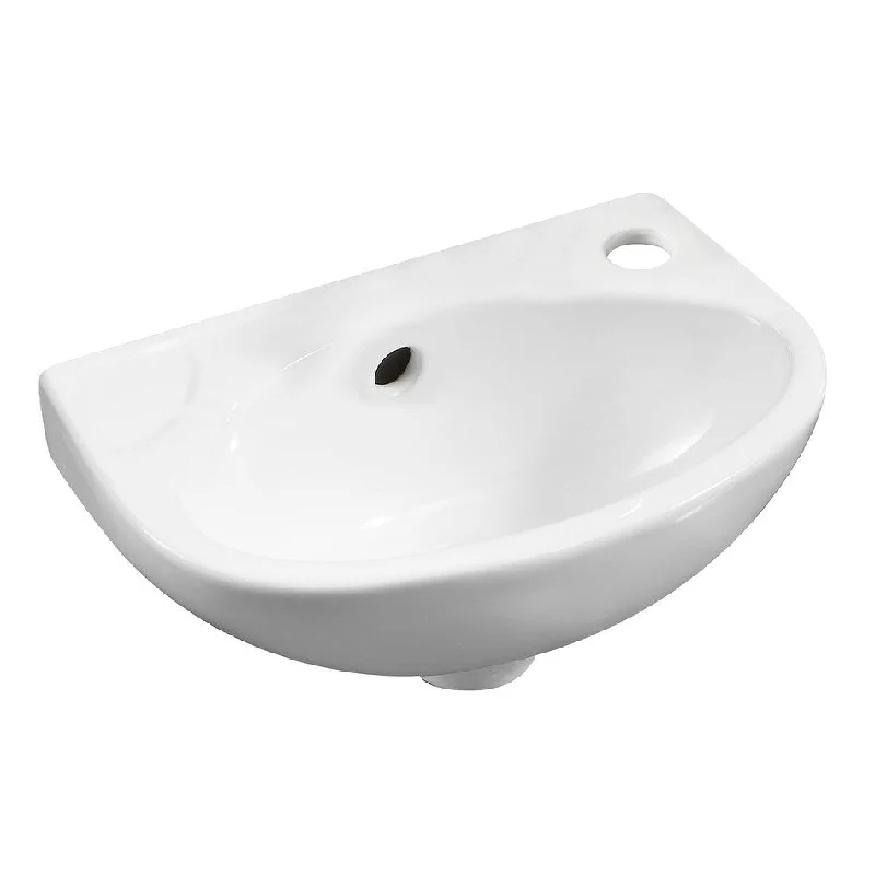 White 14" Small Wall Mounted Ceramic Sink with Faucet Hole