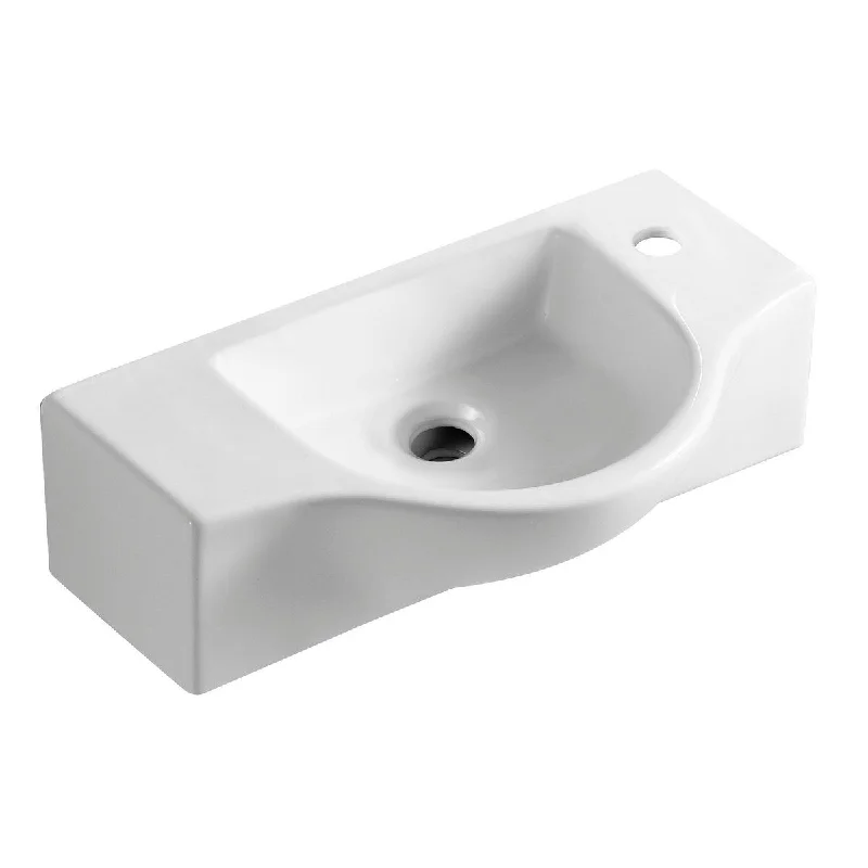 White 18" Small Wall Mounted Ceramic Sink with Faucet Hole