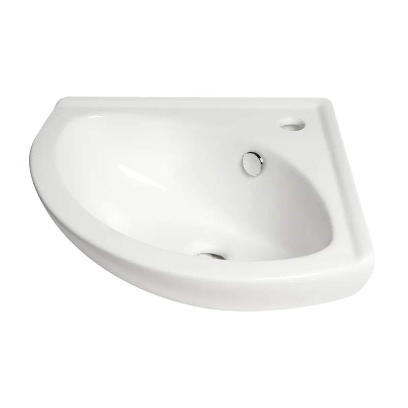 White 22" Corner Wall Mounted Ceramic Sink with Faucet Hole