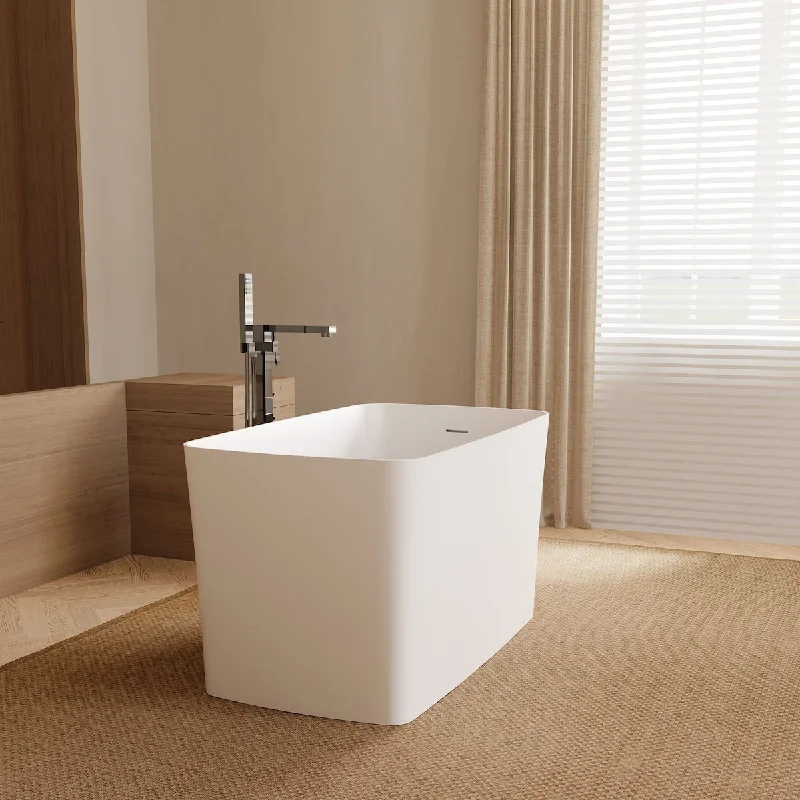 47 in. x 27 in. Stone Resin Solid Surface Freestanding Soaking Bathtub in White