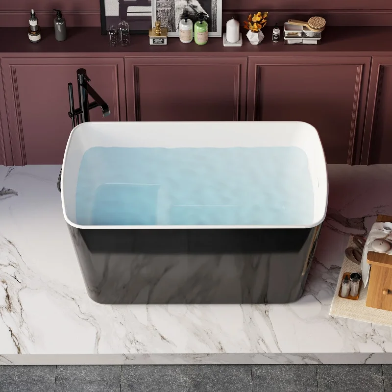 49''x 28''Acrylic Freestanding Soaking Bathtub, Square-shape Soaking Hot Tub, Sit-In Design with Chrome Overflow and Drain