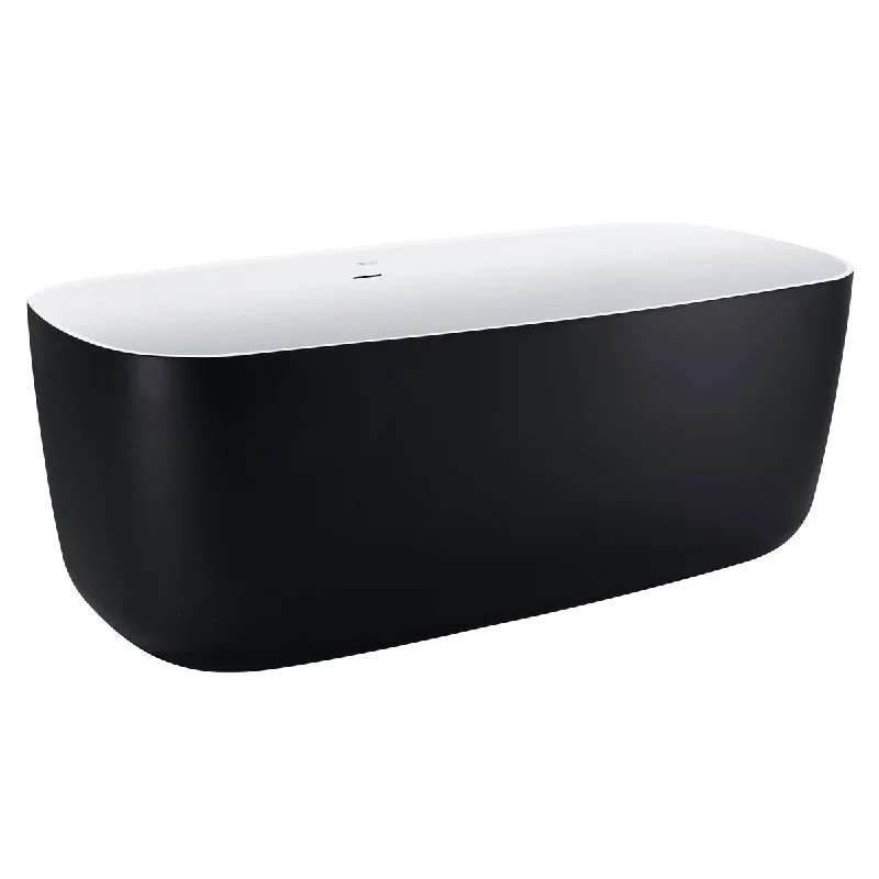 59" 100% Acrylic Freestanding Bathtub，Contemporary Soaking Tub，white inside black outside