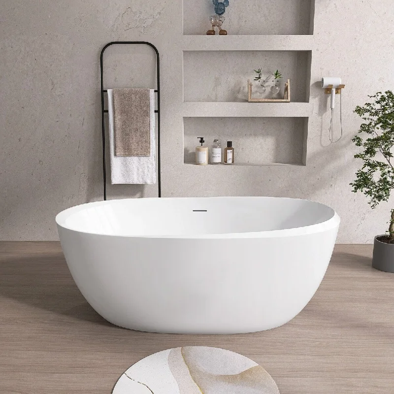 59/67 in. Acrylic Freestanding Flatbottom Soaking Bathtub in Gloss White