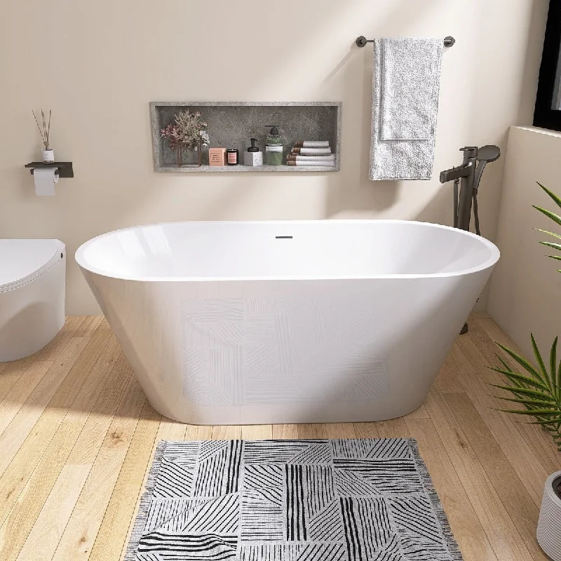 63 in. x 29.5 in. Acrylic Freestanding Flatbottom Soaking Bathtub in Gloss White