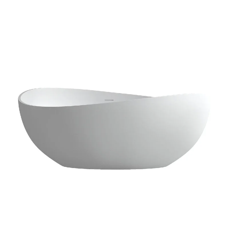 63 in. x 39 in. Solid Surface Freestanding Flatbottom Soaking Bathtub in Matte White