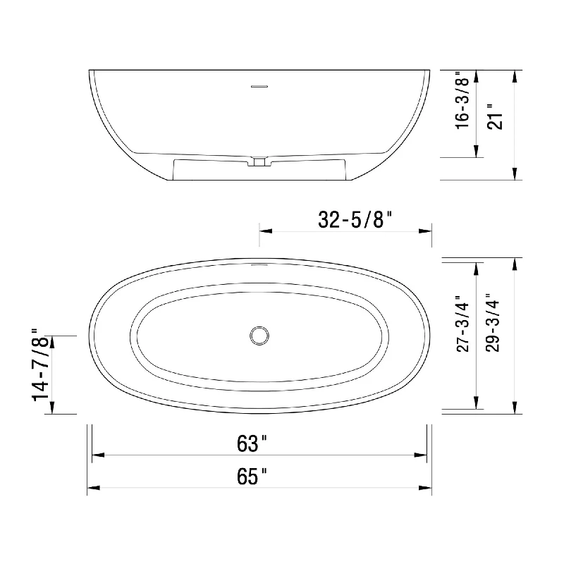 65 in. x 29.5 in. Stone Resin Solid Surface Freestanding Soaking Bathtub with Center Drain in Matte White