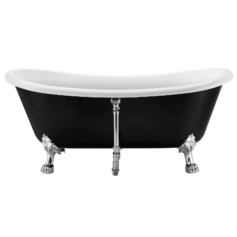 67" 100% Acrylic Freestanding Bathtub，Contemporary Soaking Tub，white inside black outside