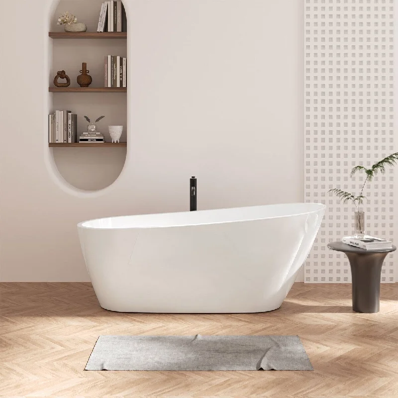 67 in. x 30 in. Acrylic Freestanding Soaking Bathtub with Left Drain in Glossy White