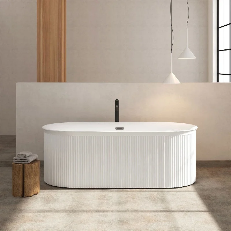 67 in. x 32 in. Acrylic Freestanding Soaking Bathtub with Center Drain in Glossy White