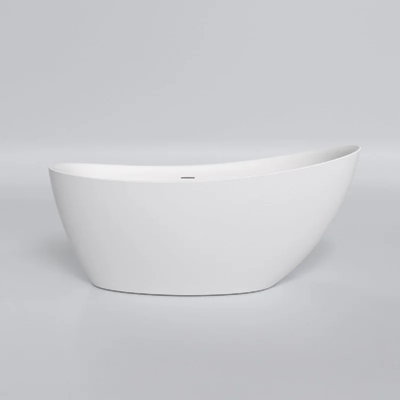 67 in. x 33 in. Stone Resin Solid Surface Freestanding Soaking Bathtub in White