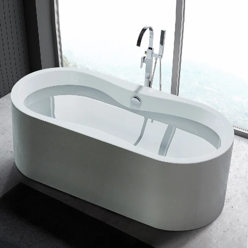 67 inch 100% Acrylic Freestanding Bathtub Contemporary Soaking Tub with Brushed Nickel Overflow and Drain