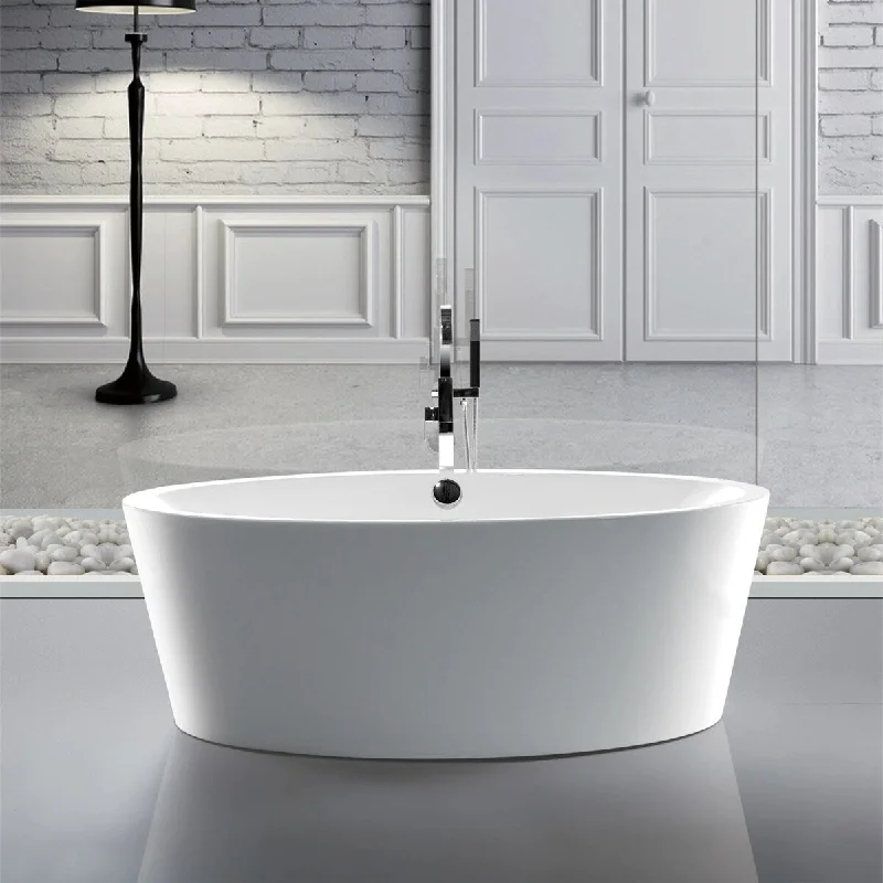 67 x 43.4 x 23.6 inch 100% Acrylic Freestanding Bathtub Contemporary Soaking Tub with Brushed Nickel Overflow and Drain