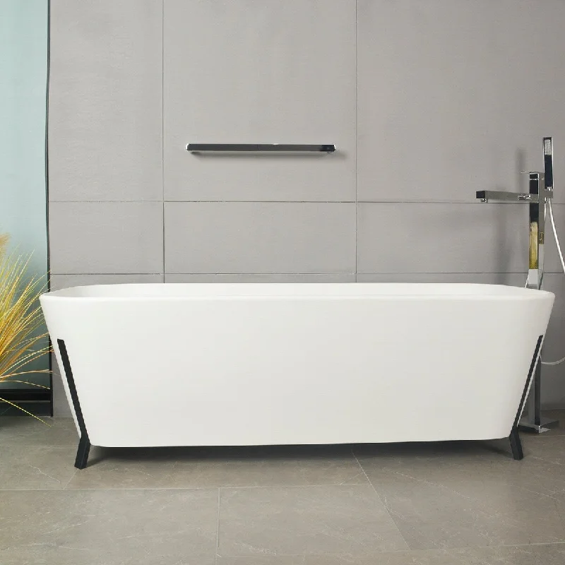 71 in. x 31 in. Solid Surface Clawfoot Flatbottom Soaking Bathtub in Matte White