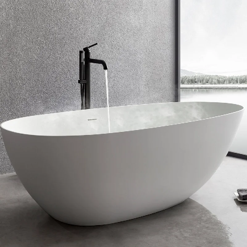 71 in. x 35 in. Solid Surface Freestanding Flatbottom Soaking Bathtub in Matte White