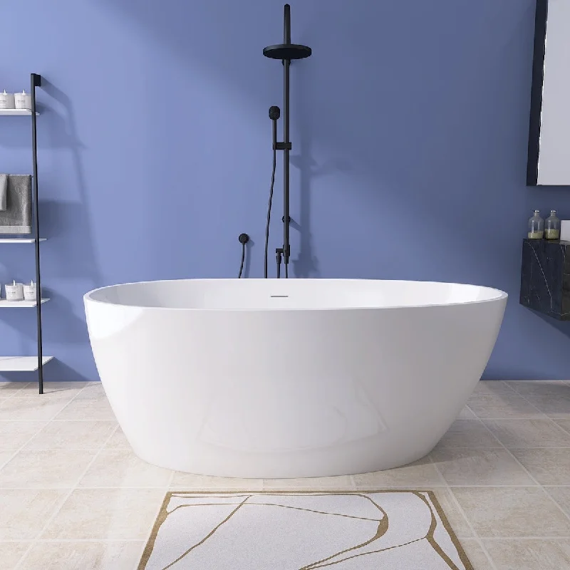 Acrylic Freestanding Flatbottom Soaking Bathtub in White