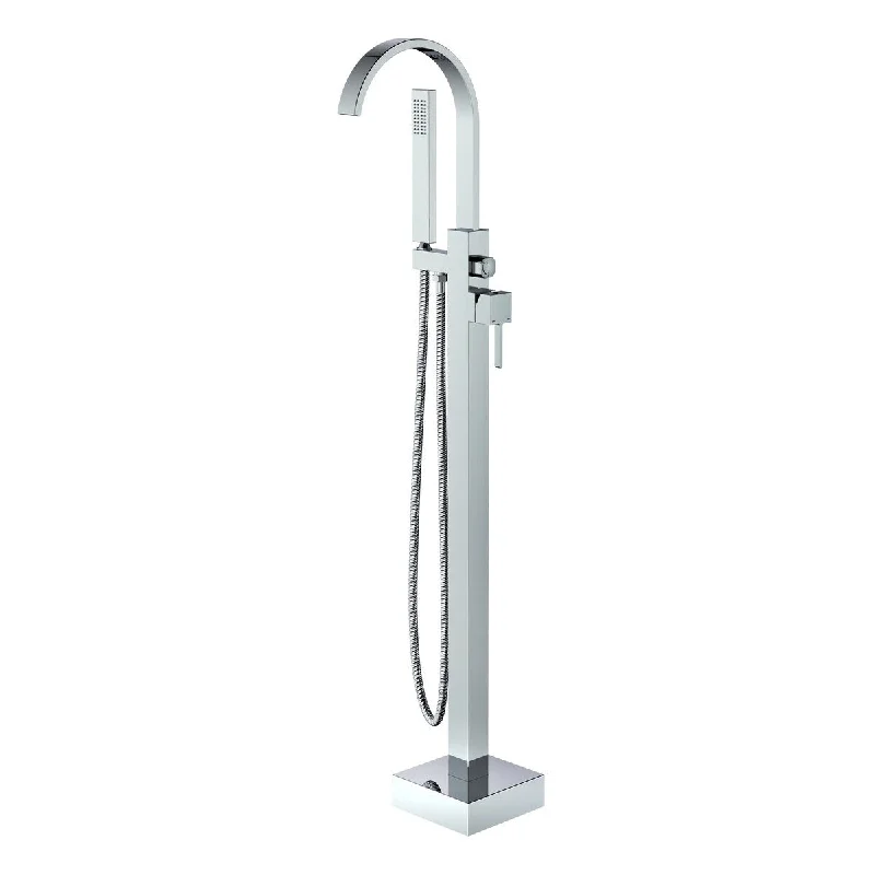 Chrome 2 Spouts with Hand Shower Floor Mounted Clawfoot Tub Faucet